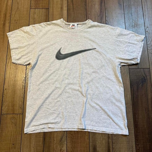 Vintage 90s Nike gray‎ big swoosh tee size large made in USA - Picture 1 of 5